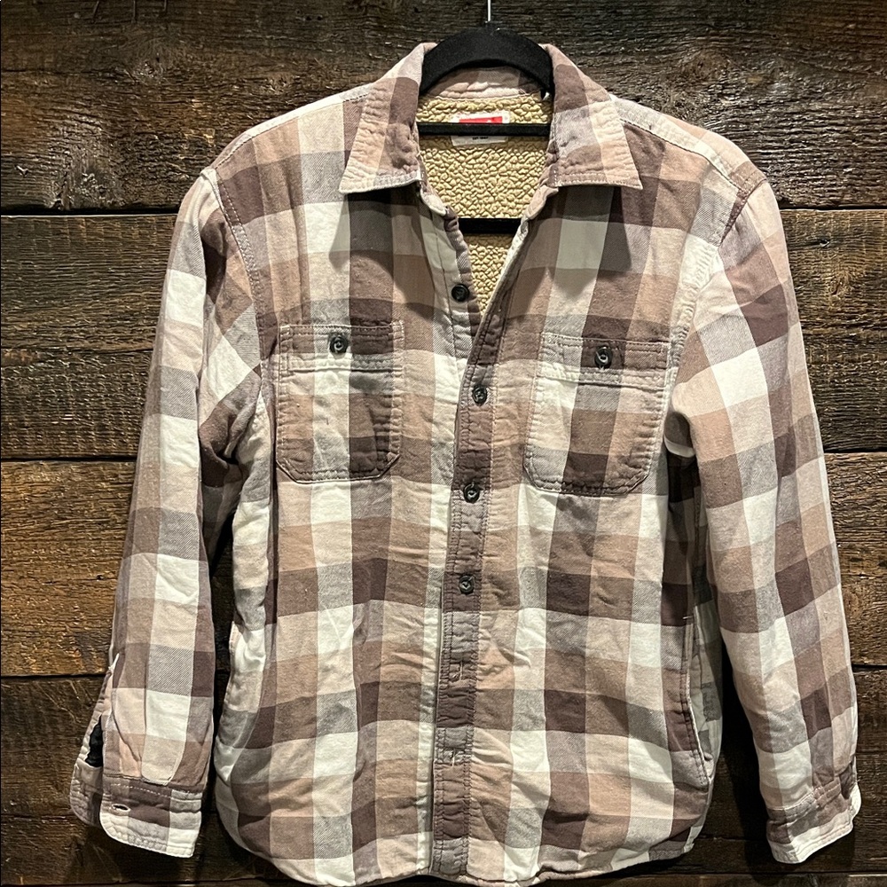 Wrangler Brown Plaid Sherpa-Lined Button-Up Shirt Jacket